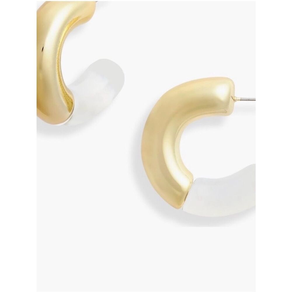 Gold and Clear Half-Hoop Earrings — Modern Two-Tone Design - Picture 6 of 6